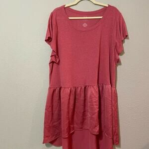 Livi Womens Coral Active Round Neck Ruffle Cap Sleeve Mini Shift Dress Sz 18/20